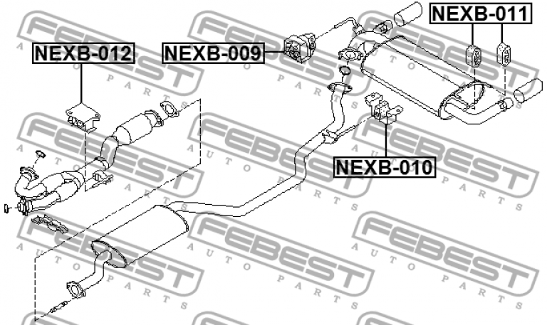 NEXB010 Кронштейн крепления глушителя средний Febest - detaluga.ru